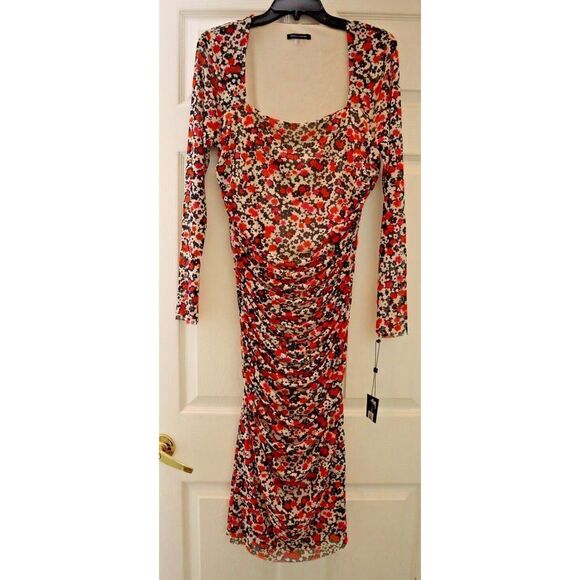 Tommy Hilfiger Women's Sz 16 Multi Harbour Floral Mesh Ruched Midi Dress $119 - Picture 1 of 12